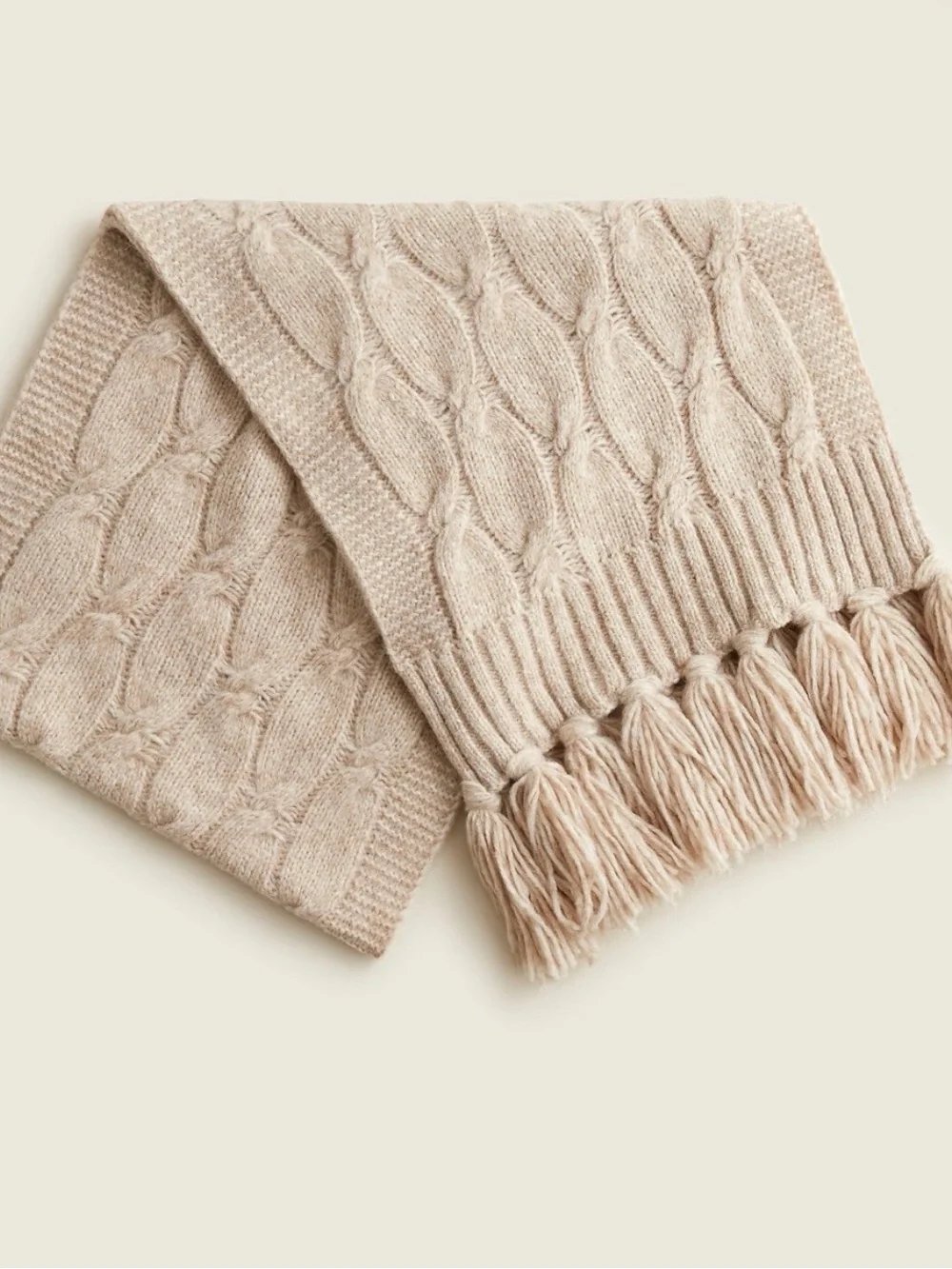 J. Crew Cable-knit fringe scarf Heather Oatmeal #419
